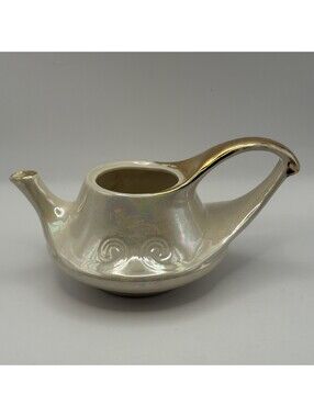 Lusterware  Iridescent Teapot 22 K Gold Aladdin Lamp Brown China Co Sebring Ohio
